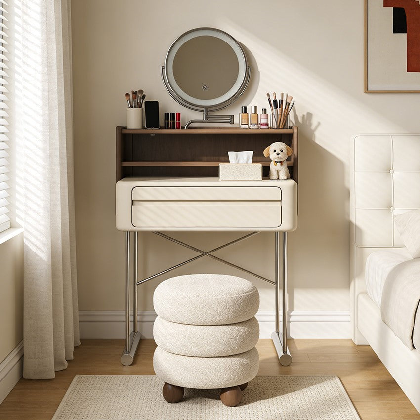 Luxury White Makeup Vanity Modern Compact Table with LED Mirror