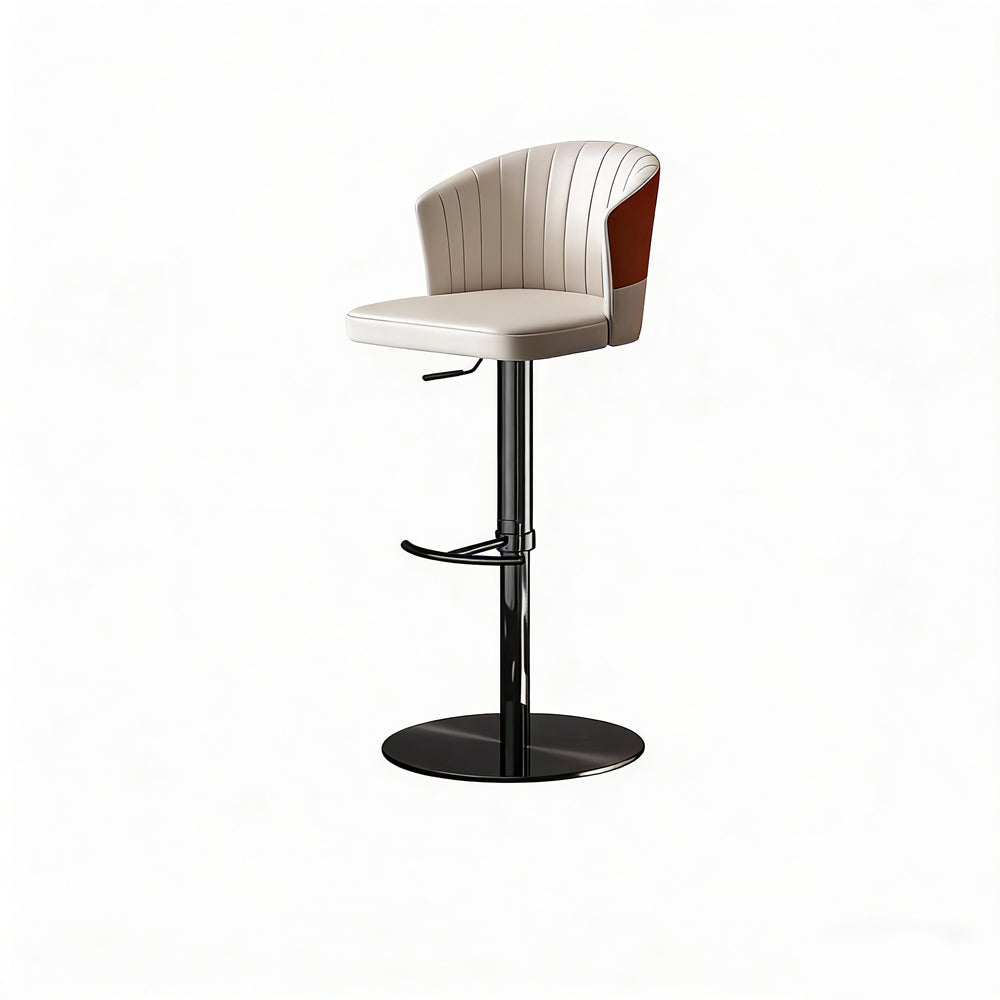 Modern Adjustable Swivel Bar Stool Cream Faux Leather Upholstered Counter Chair Stainless Steel Base 1 Piece