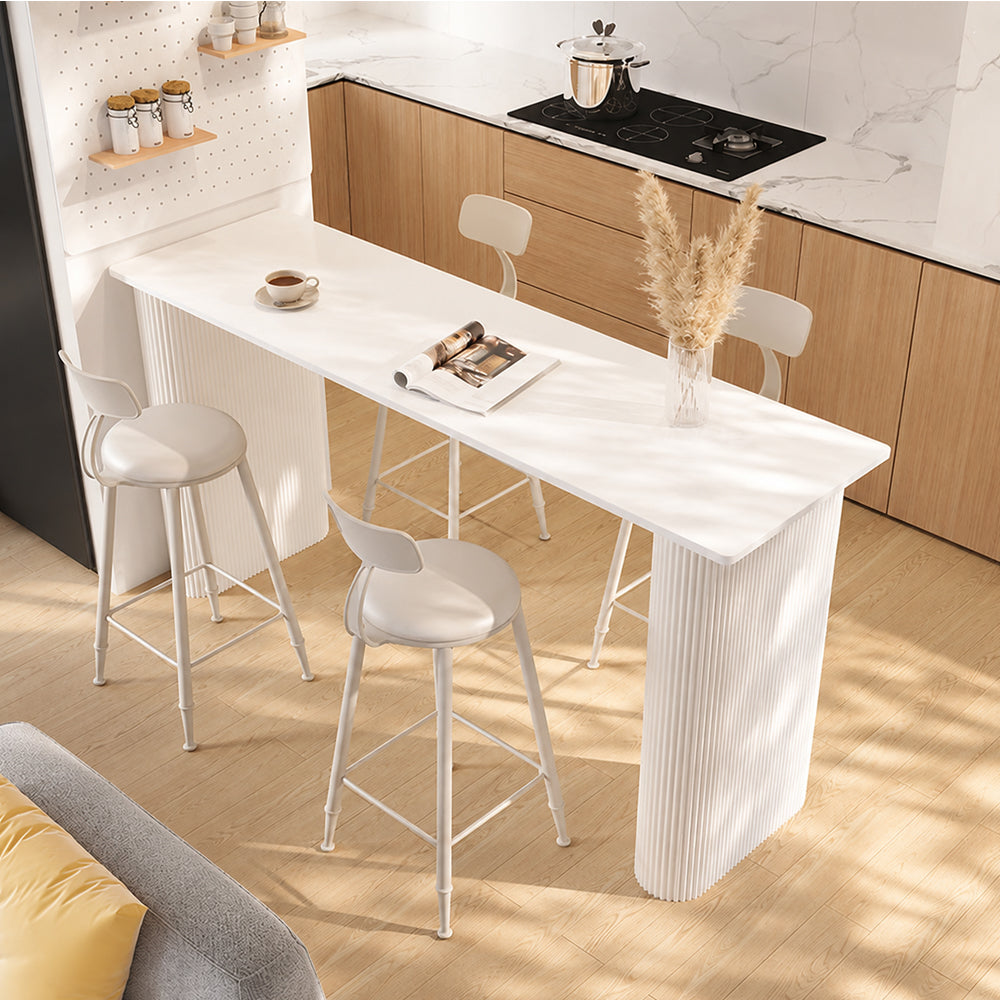 Cream White Rectangular Fluted Leg Living Room Sofa Bar Table