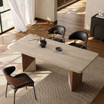 Load image into Gallery viewer, Rectangular Dining Table with Travertine-Look Sintered Stone Top and Fluted Oak Base
