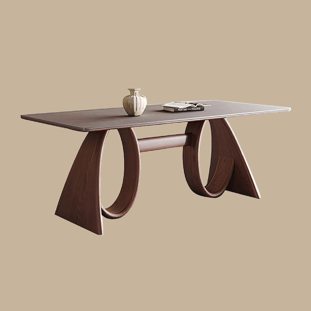 Contemporary Wooden Dining Table with Ceramic Top Modern Aesthetic