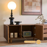 Load image into Gallery viewer, 70.87&quot; Mid-Century Fluted TV Console Natural Red Oak Vintage Style Ample Storage
