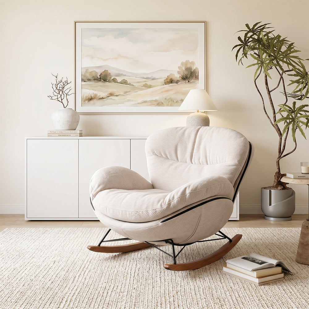 Cloud-Like Rocking Accent Chair with Soft Cushioning and Wooden Runners