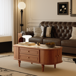 Load image into Gallery viewer, 46&#39;&#39; Walnut Round Edge Coffee Table with Drawers Curved Cabinet Doors &amp; Sintered Stone Top
