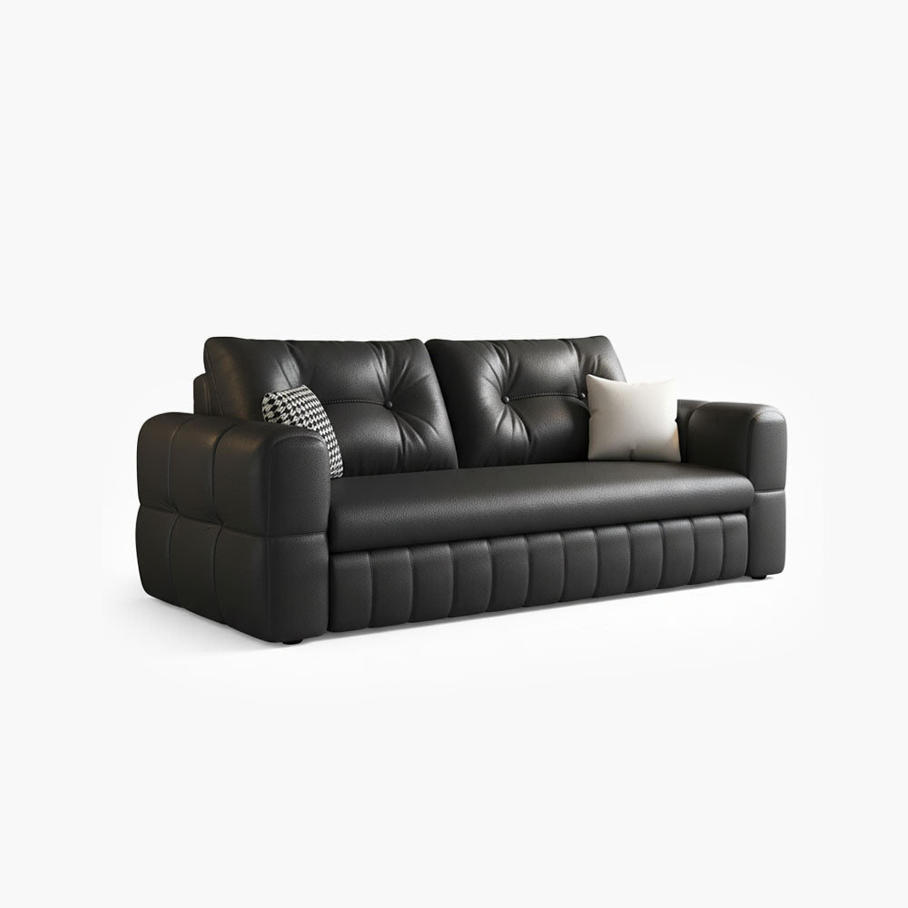 Modern Black Leather Sofa Bed with Pull-Out Sleeper Convertible 2-in-1 Couch