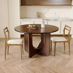 Load image into Gallery viewer, 46.8&#39;&#39; Walnut Finish Round Dining Table with Curved Base Modern Minimalist Style
