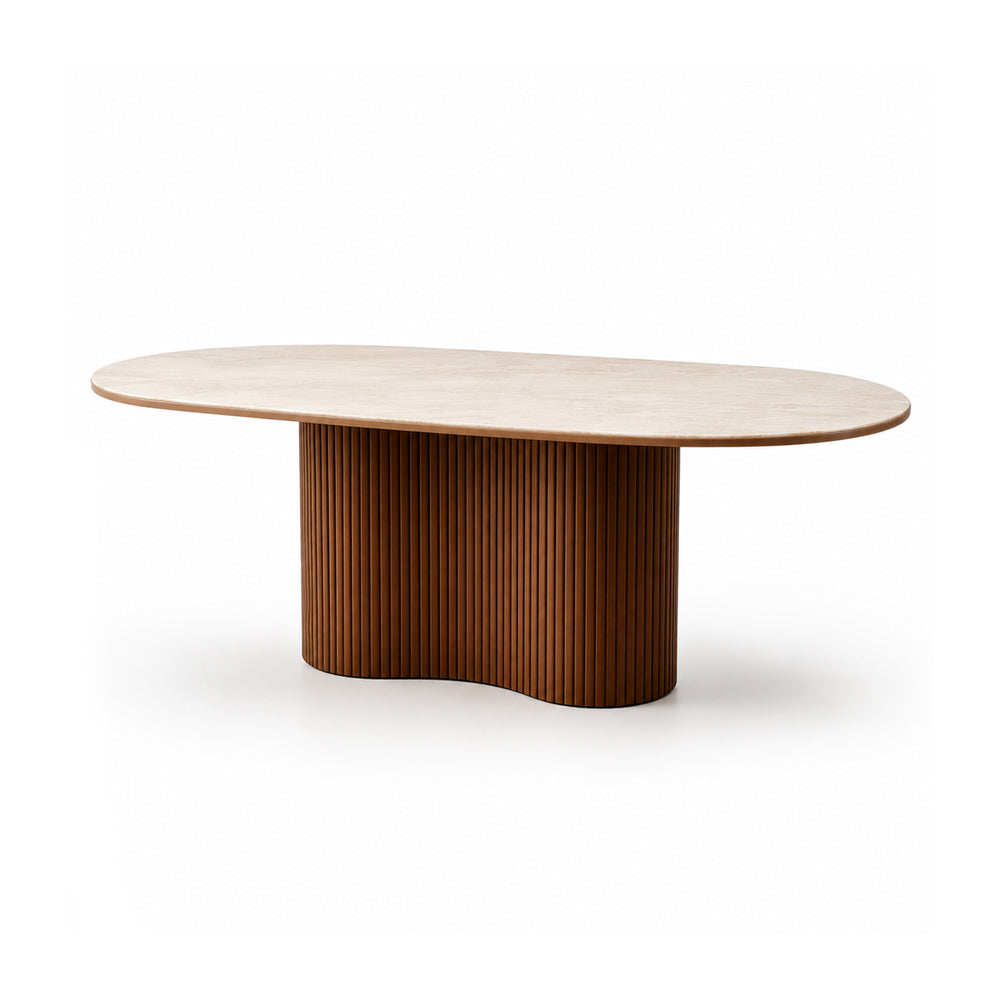Sculptural Fluted Base Oval Dining Table with Sintered Stone Top