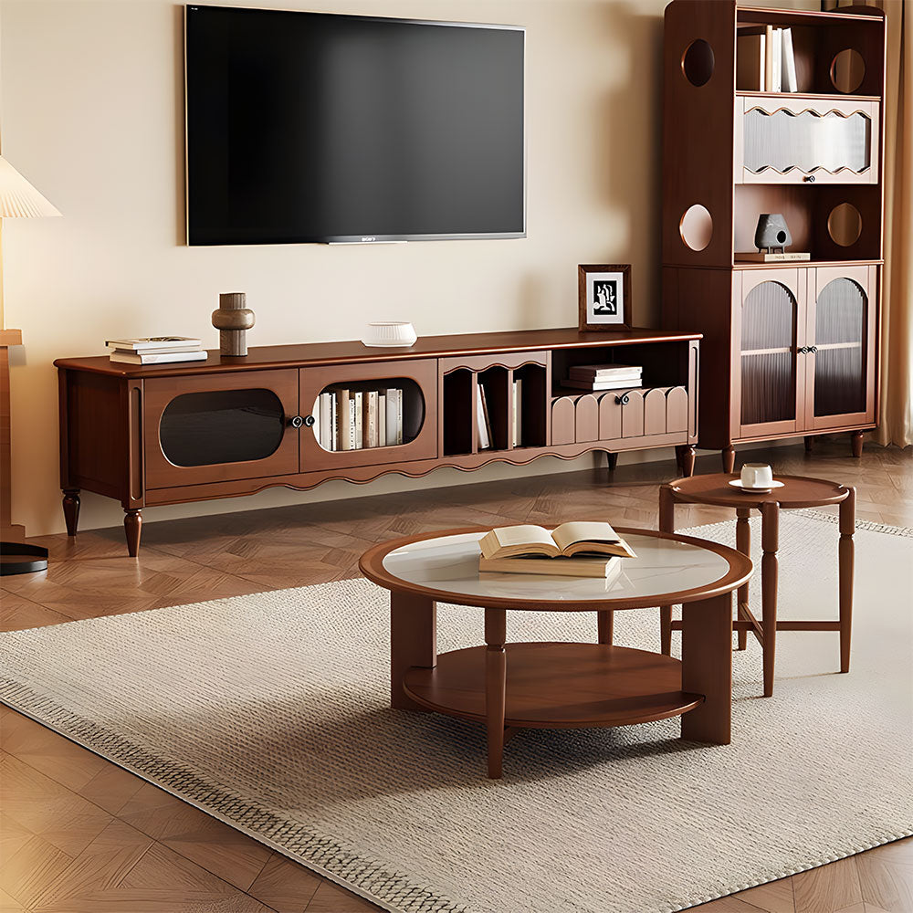 Walnut TV Stand Cabinet with Elegant Design and Spacious Storage Solutions