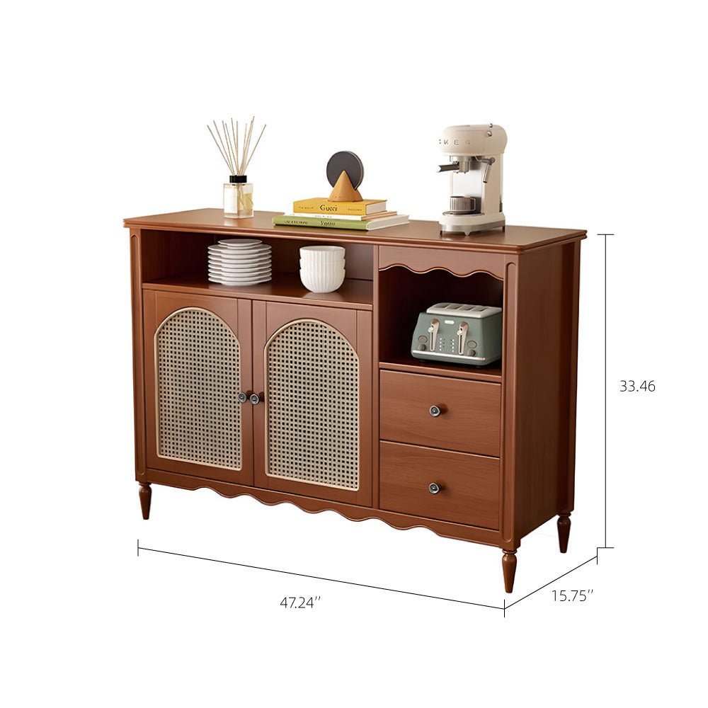 Walnut Sideboard Rattan Arched Doors Ideal Storage Solution for Dining Room and Kitchen