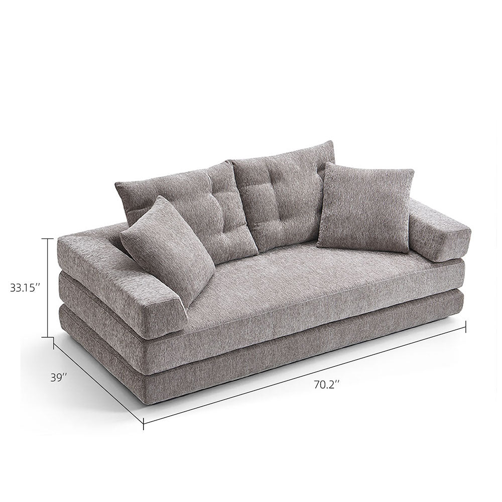 70''-78''Convertible Sofa Bed Tufted Cushion Armrest Foldable Design in Grey Fabric Upholstery