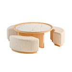 Load image into Gallery viewer, 31.2&quot; Modern Coffee Table Marble Look Top Oak Wood Base 3 Ottomans
