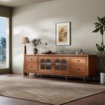 Load image into Gallery viewer, 78&#39;&#39; Neo-Chinese Style TV Cabinet Solid Wood Drawers Arch Glass Doors Elevated Storage Base
