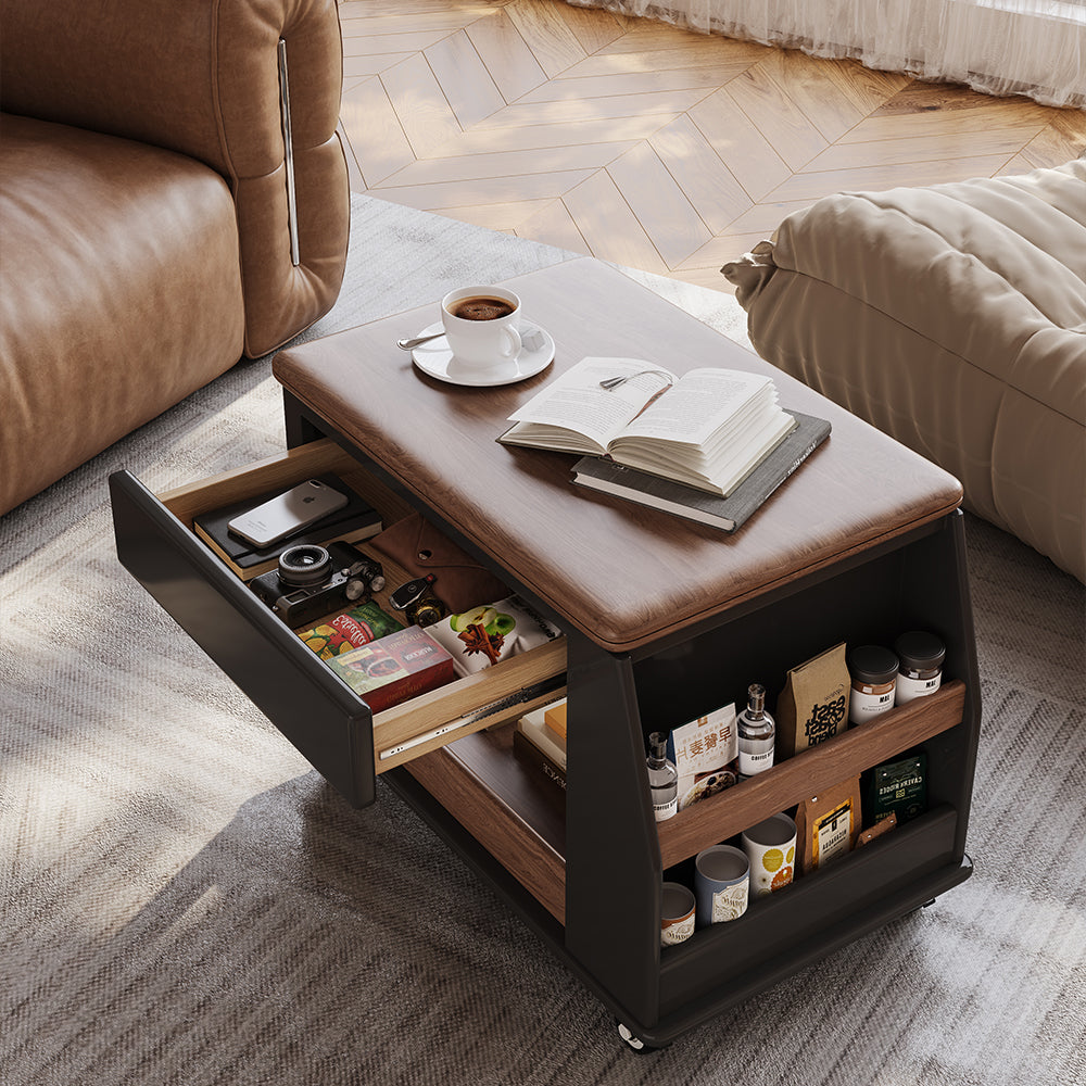 Lift Top Coffee Table with Hidden Storage and Rolling Wheels Modern Multifunctional Design for Living Room