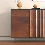 Load image into Gallery viewer, 62.9'' Modern Walnut Sideboard Fluted Wood Storage Cabinet with Metal Frame and Doors
