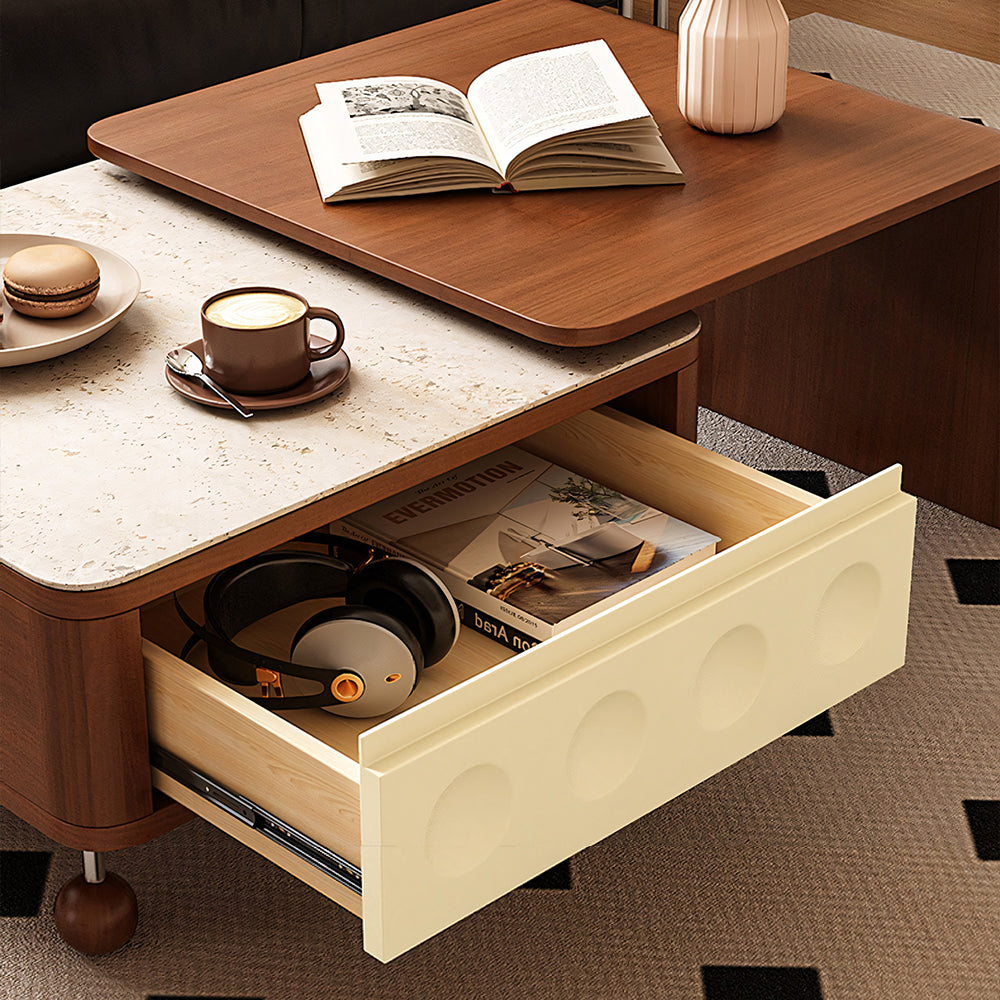 Modern Extendable Coffee Table with Sliding Top Walnut Wood Finish