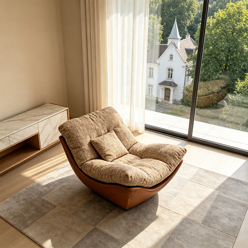 Modern Lounge Accent Chair with Plush Cushions and Faux Leather Base
