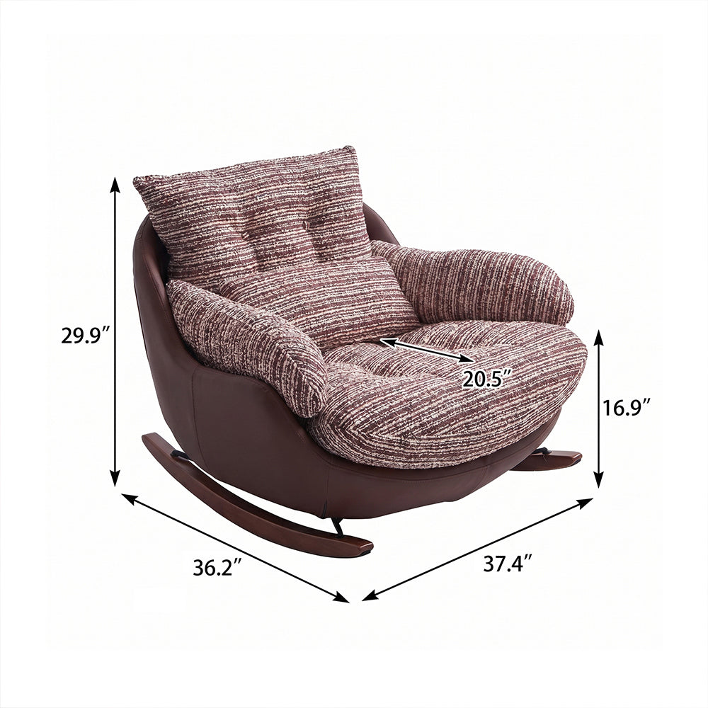 Rocking Lounge Chair with Textured Upholstery and Brown Wraparound Shell