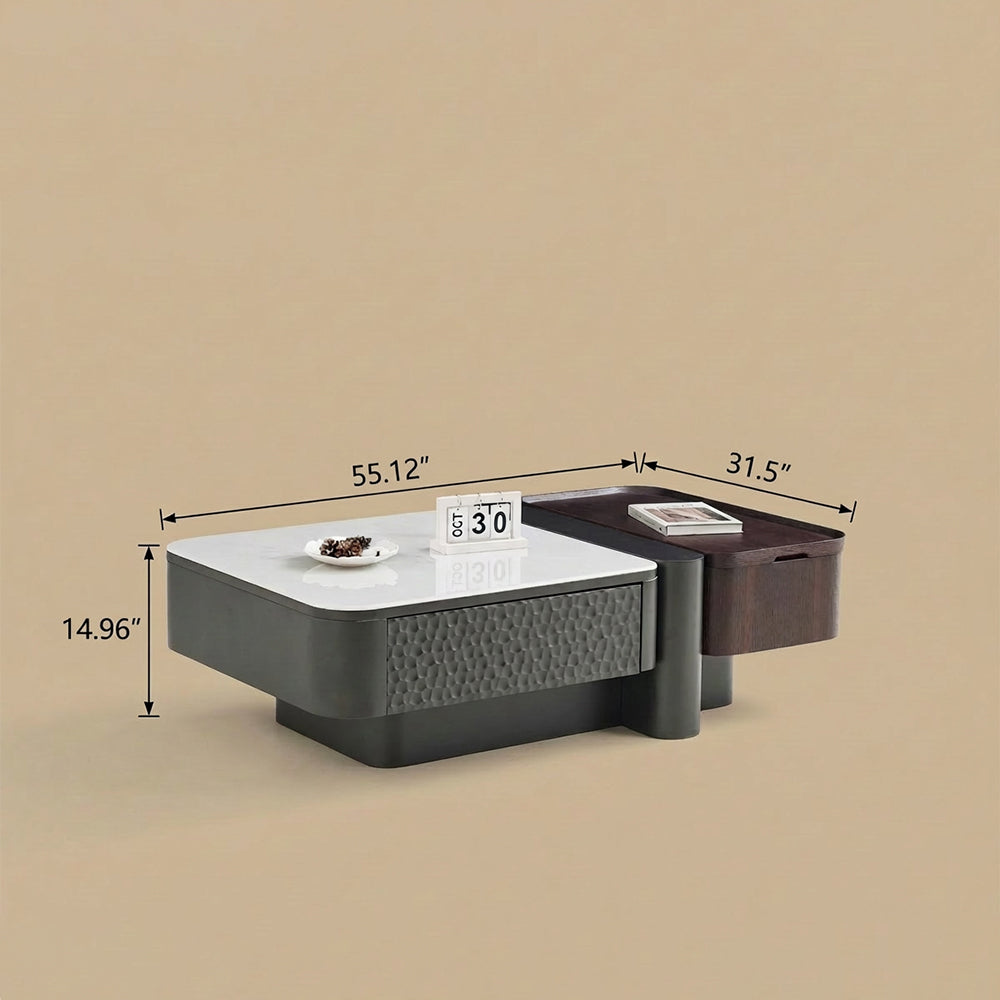 Modern Lift Top Coffee Table with Storage Microcrystalline Stone Surface Multifunctional Wooden Center Table