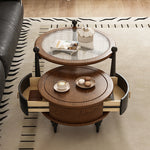 Load image into Gallery viewer, 33.54&quot; Round Nesting Coffee Table Set Water Ripple Glass Walnut Vintage Style Artistic Legs
