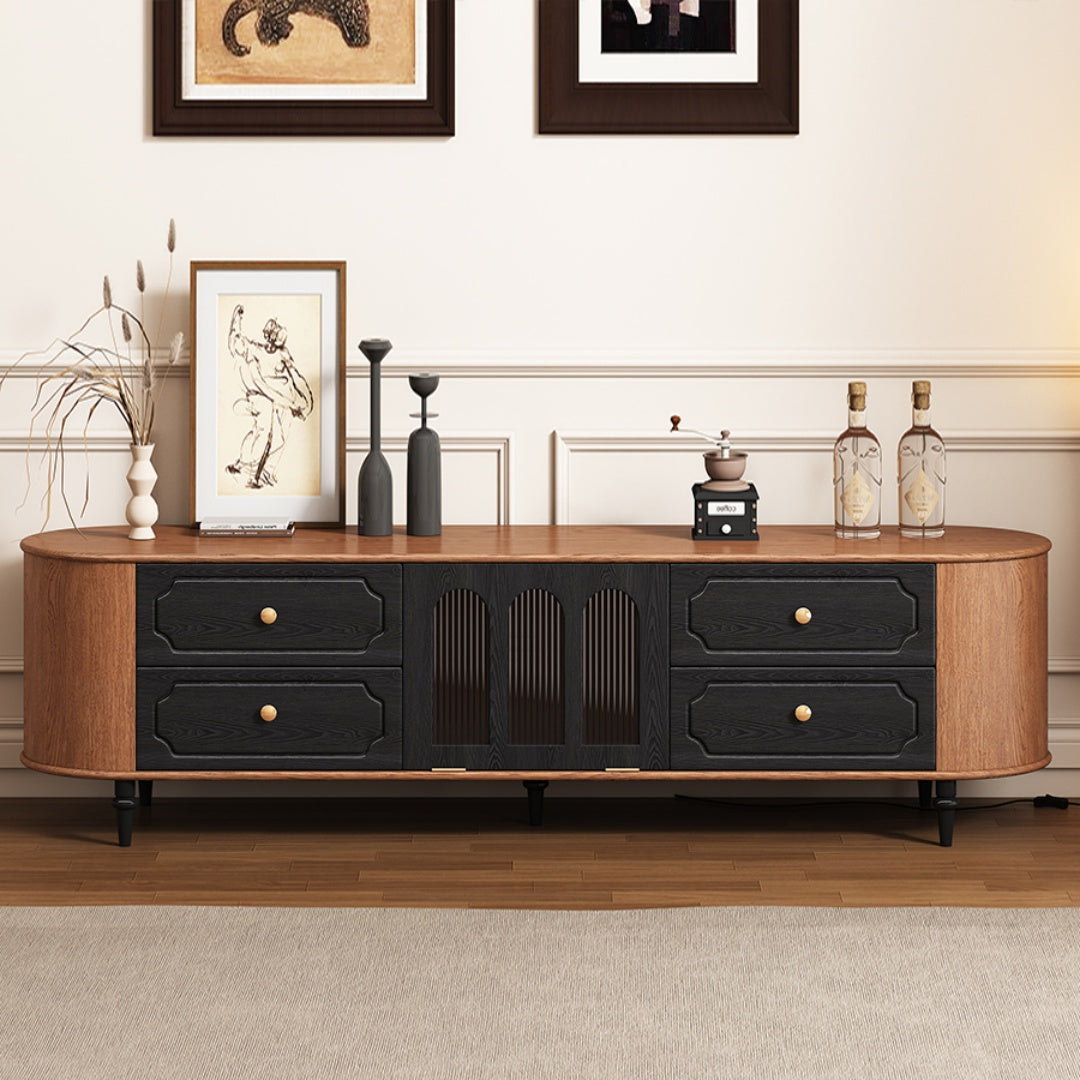 Modern TV Stand Black and Wood Color Spacious Storage