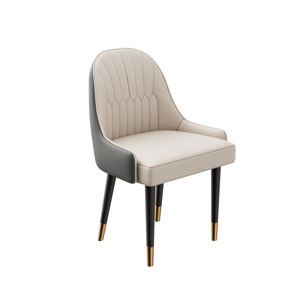 2PCS Dining Chair Modern PU Leather Upholstery Ergonomic Backrest with Gold-Tipped Legs