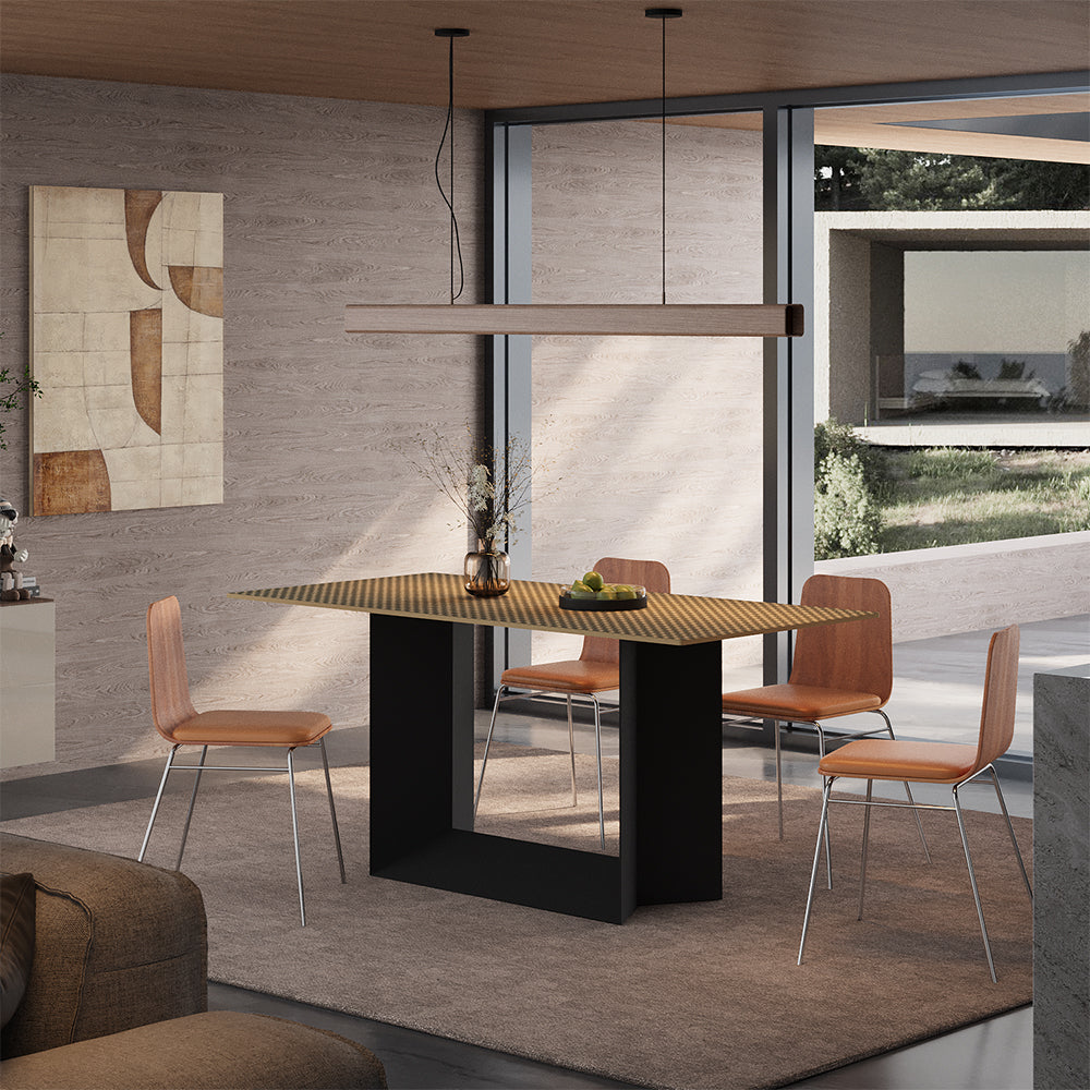 62.4''/70.2'' Manhattan Sintered Stone Dining Table  Geometric Base  Modern Luxury  Scratch-Resistant Surface