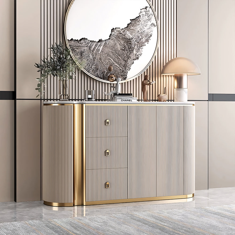 58.5'' Modern Luxe Sideboard with 3 Drawers Khaki & Gold Elegance