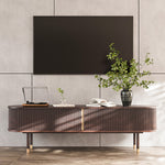 Load image into Gallery viewer, 70.8" Modern Solid Wood TV Stand with Fluted Doors Minimalist Media Console with Rounded Corners &amp; Gold Accents

