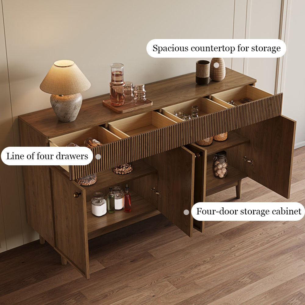 59'' Modern Wooden Sideboard with Fluted Detail Minimalist Storage Cabinet