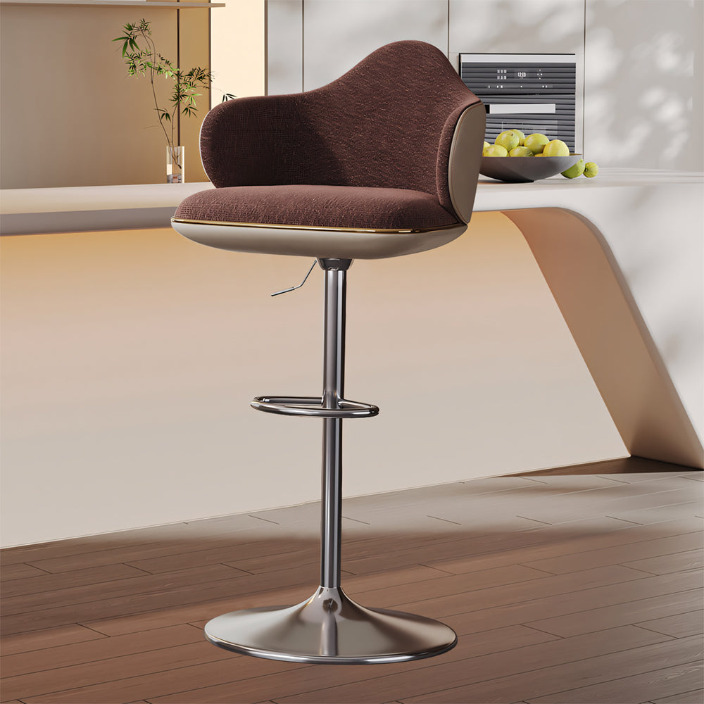 Modern Adjustable Swivel Bar Stool Burgundy Chenille Upholstered Seat Beige Accent Chrome Base Counter Height Bar Chair 1 Piece