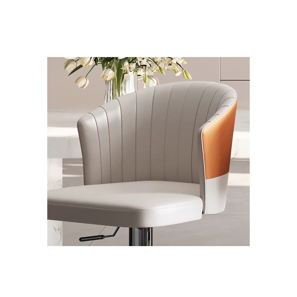 Modern Adjustable Swivel Bar Stool Cream Faux Leather Upholstered Counter Chair Stainless Steel Base 1 Piece