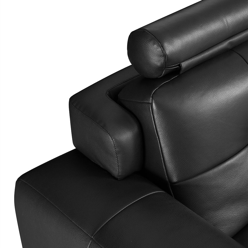 130.7'' Modern Power Reclining Sectional Sofa Black Genuine Leather Deep Seat Electric Lounge Sofa with Chaise