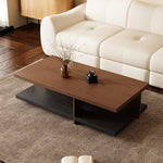Load image into Gallery viewer, 35.1″ Square Coffee Table with Dual-Tone Wood and Stone Base Modern Minimalist Design with Gold Metal Accents

