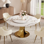 Load image into Gallery viewer, Round Dining Table Lazy Susan Marble Effect and Gold Metal Base Perfect for 4-6 People

