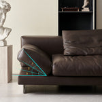 Load image into Gallery viewer, Modern Low-Profile Leather Sofa Deep Brown Upholstery with Wide Armrests &amp; Metal Legs
