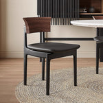 Load image into Gallery viewer, 18&#39;&#39;Mid Century Dining Chair Walnut Backrest Black Wood Frame Leather Seat
