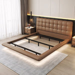 Load image into Gallery viewer, Modern Leather Platform Bed with LED Lighting Ultra-Fiber Leather Steel-Wood Slatted Frame
