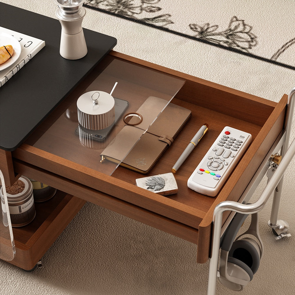23.6"-43.3"Extendable Coffee Side Table with Wheels Mobile Tea Table Storage Living Room