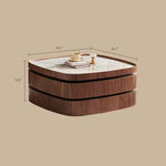 Load image into Gallery viewer, 34.7'' Modern Solid Wood Coffee Table with Marble Top Hidden Storage Rounded Minimalist Design
