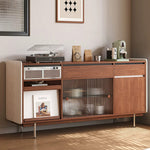 Load image into Gallery viewer, 59.1"/70.9" Modern Walnut Sideboard Cabinet with Fluted Glass Sliding Doors &amp; Open Storage
