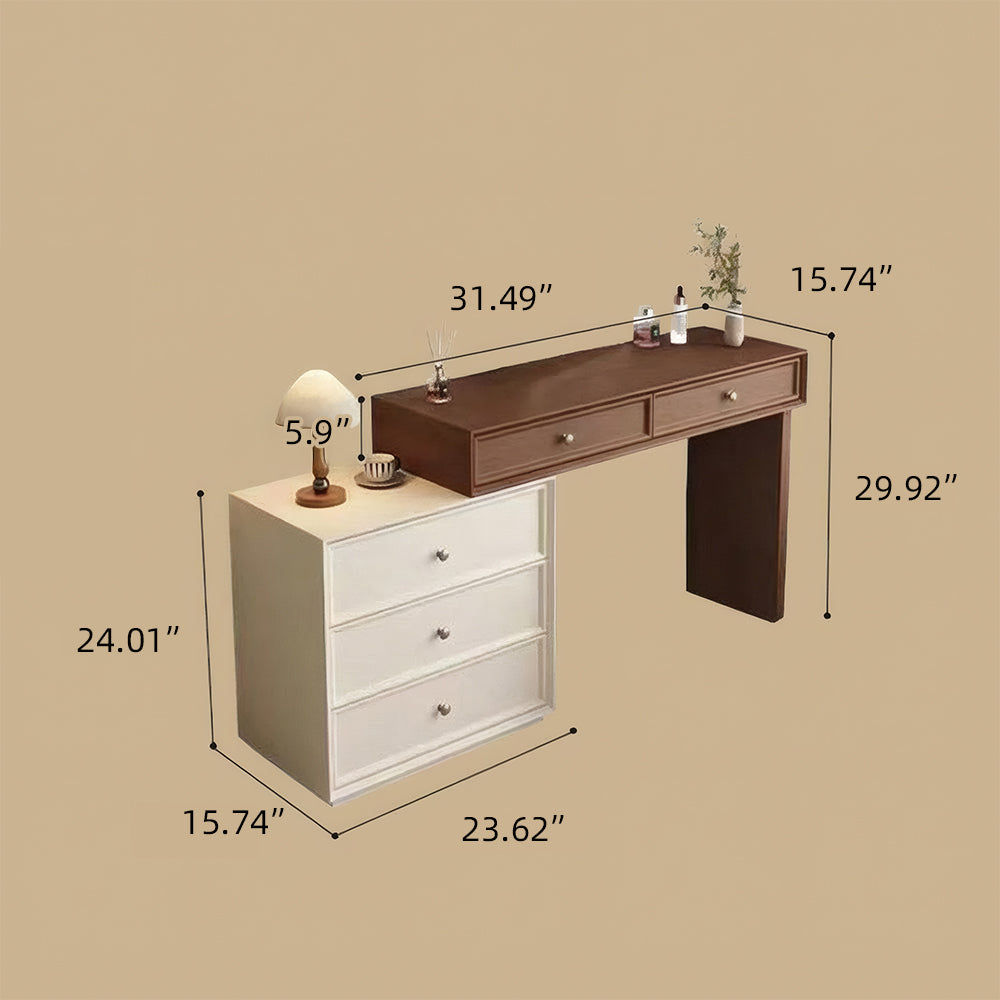 Solid Wood Vanity Desk with Side Cabinet and Upholstered Stool
