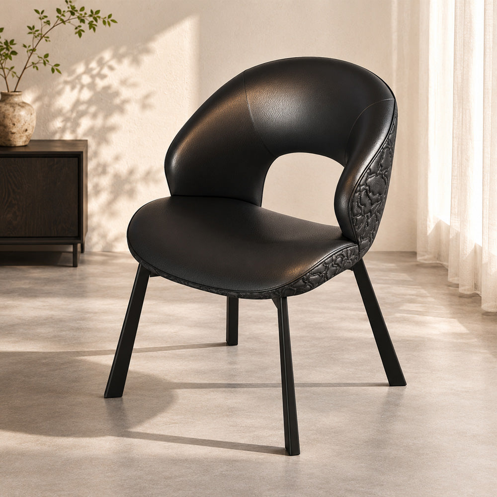 Modern Curved Dining Chair Set of 2 with Upholstered Seat & Carbon Steel Frame