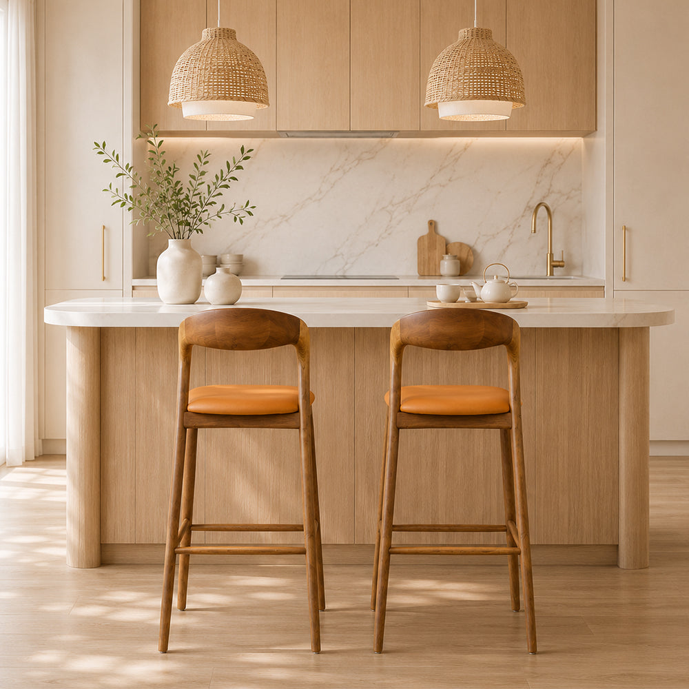 Modern Solid Wood Bar Stool with Curved Backrest Upholstered Counter Chair 1 Piece