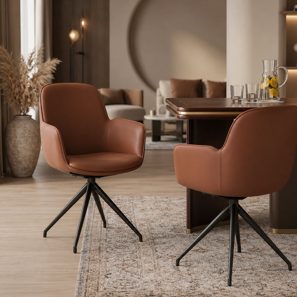 360 Swivel Microfiber Curved Arm Four Leg Metal Base Dining Chair