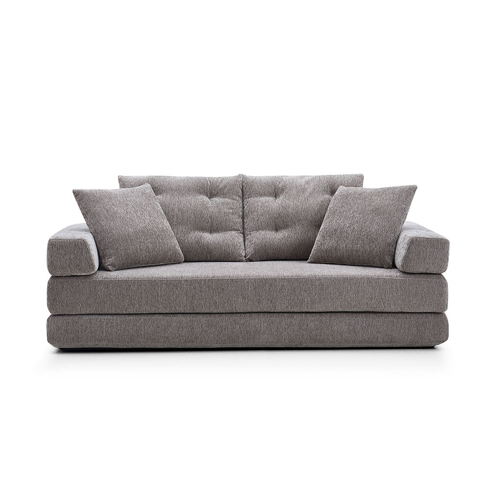 70''-78''Convertible Sofa Bed Tufted Cushion Armrest Foldable Design in Grey Fabric Upholstery