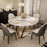 Load image into Gallery viewer, Round Marble Dining Table Modern Gold Metal Base with Lazy Susan
