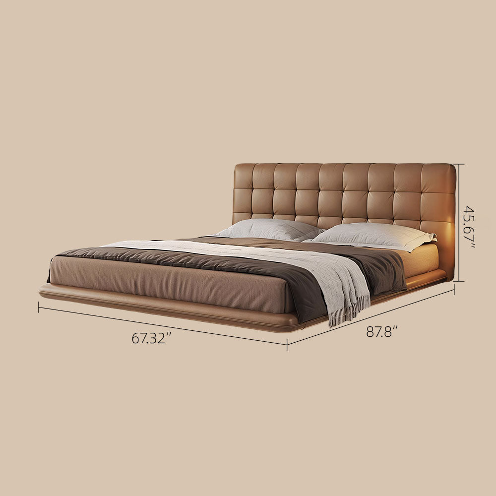 Modern Leather Platform Bed with LED Lighting Ultra-Fiber Leather Steel-Wood Slatted Frame