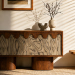 Load image into Gallery viewer, 55.1'' Wabi-Sabi Walnut TV Stand with Scalloped Doors Mid Century Modern Media Console
