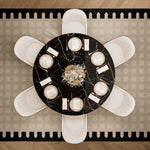 Load image into Gallery viewer, Round Marble Dining Table Modern Gold Metal Base with Lazy Susan
