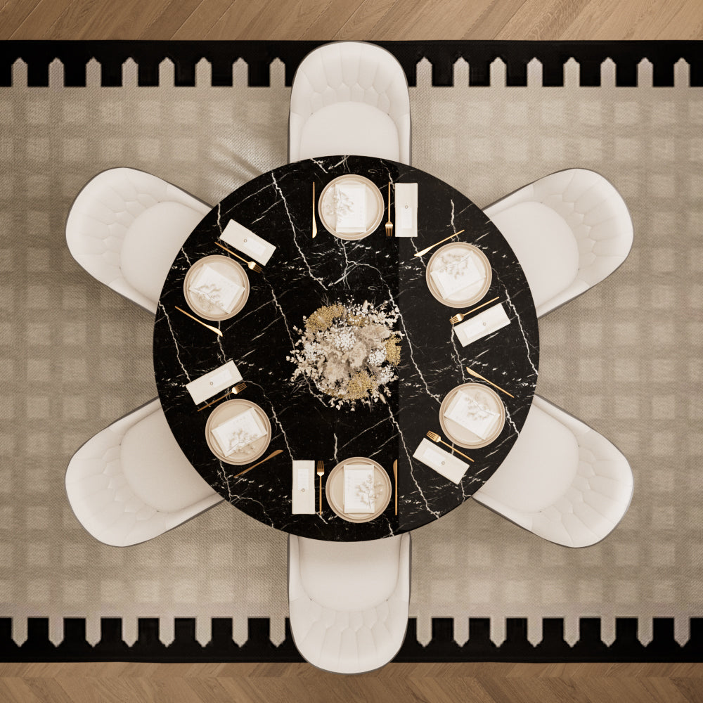 Round Marble Dining Table Modern Gold Metal Base with Lazy Susan